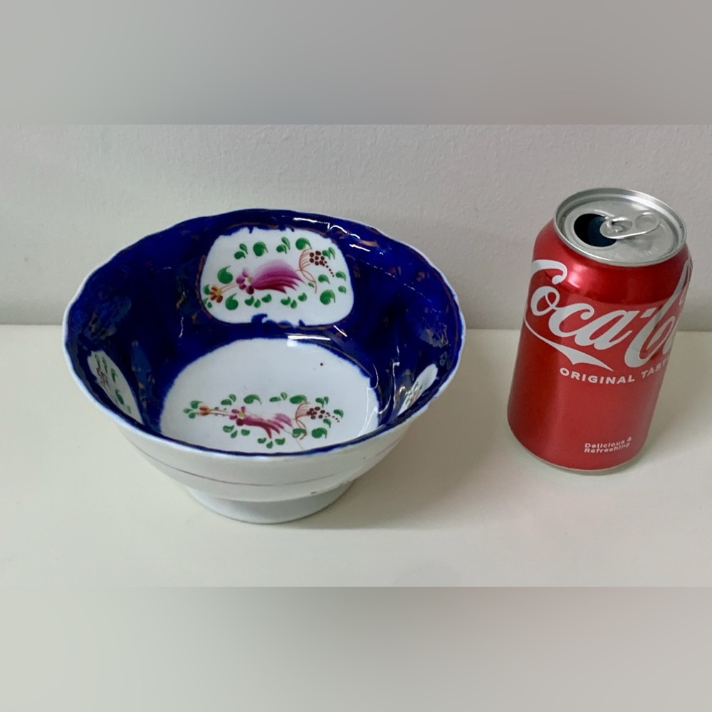 19th Century Vintage Gaudy Welsh Feather Pattern Lusterware Waste Slop Bowl